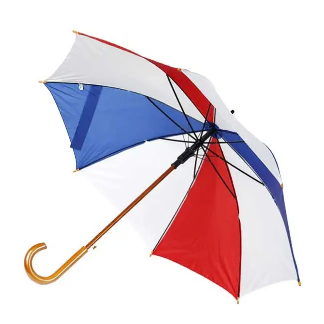 Зонт трость с деревянной ручкой Синий Серебристый Красный Белый 1719-13