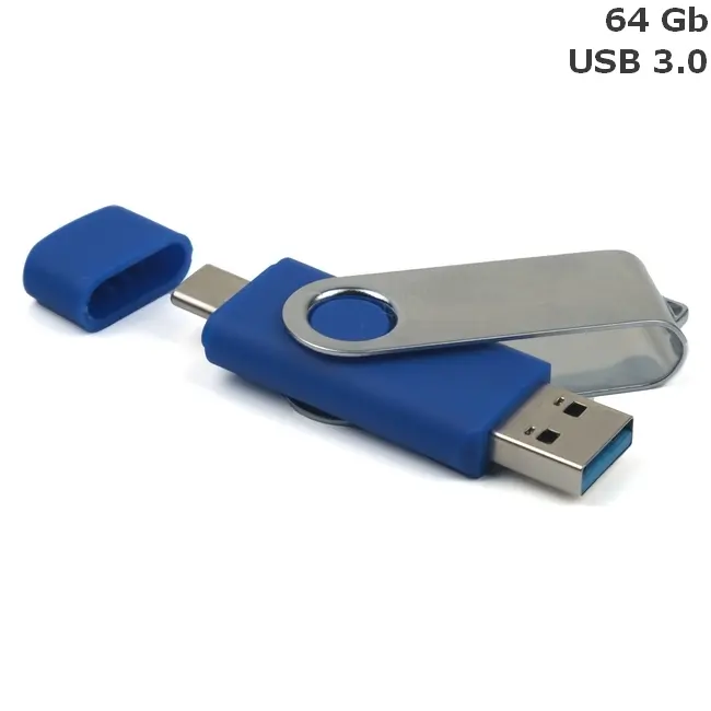 Флешка 'Twister Double' Type-C 64 Gb USB 3.0 Синий Серебристый 15034-06