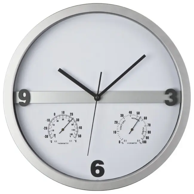 Часы настенные гигрометр и барометр Серебристый Черный 3722-01