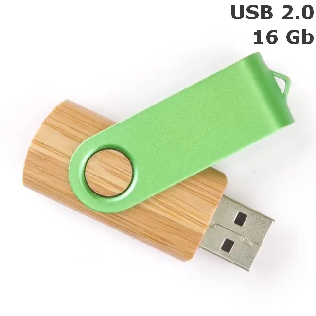 Флешка 'Twister' деревянная 16 Gb USB 2.0 Древесный Зеленый 3675-110