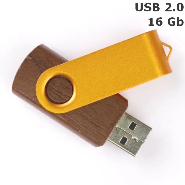 Флешка 'Twister' деревянная 16 Gb USB 2.0 Древесный Золотистый 3675-95