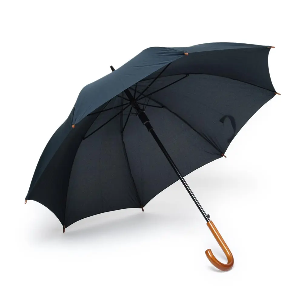 Зонт трость с деревянной ручкой полуавтомат темно-синий Темно-синий 5204-01