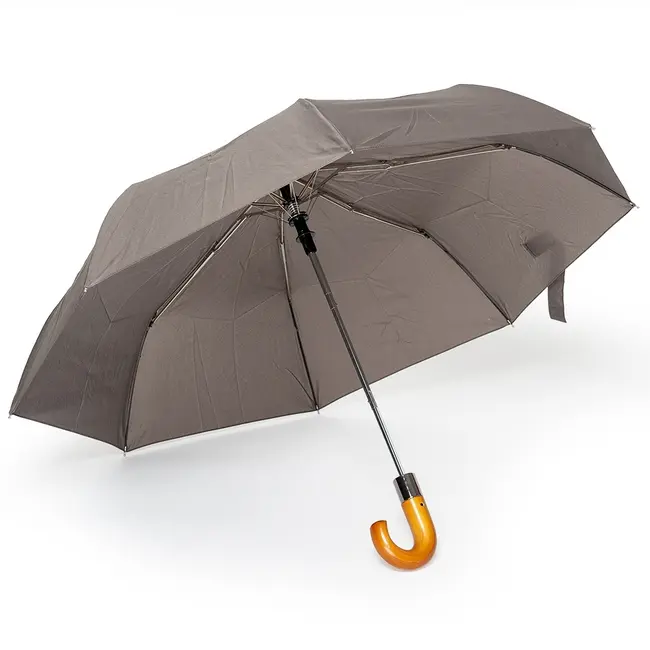 Зонт складной с деревянной ручкой полуавтомат Серый Коричневый 13656-03