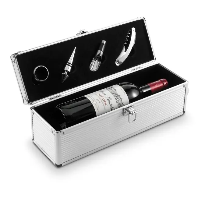 Набір для вина - ящик для 1 пляшки вина та аксесуари Серебристый 6856-01