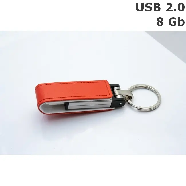 Флешка Міні шкіряна 8 Gb USB 2.0 Серебристый Белый Красный 6070-01