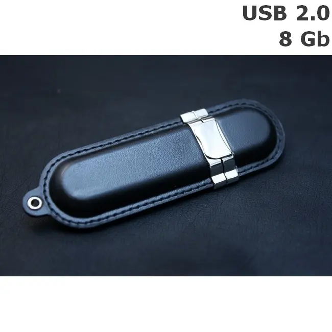 Флешка шкіряна 8 Gb USB 2.0 Черный Серебристый 6082-01