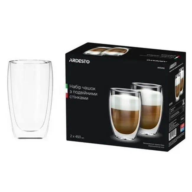 Набір з двох чашок Ardesto скло з подвійними стінками 450мл Прозрачный 12976-01