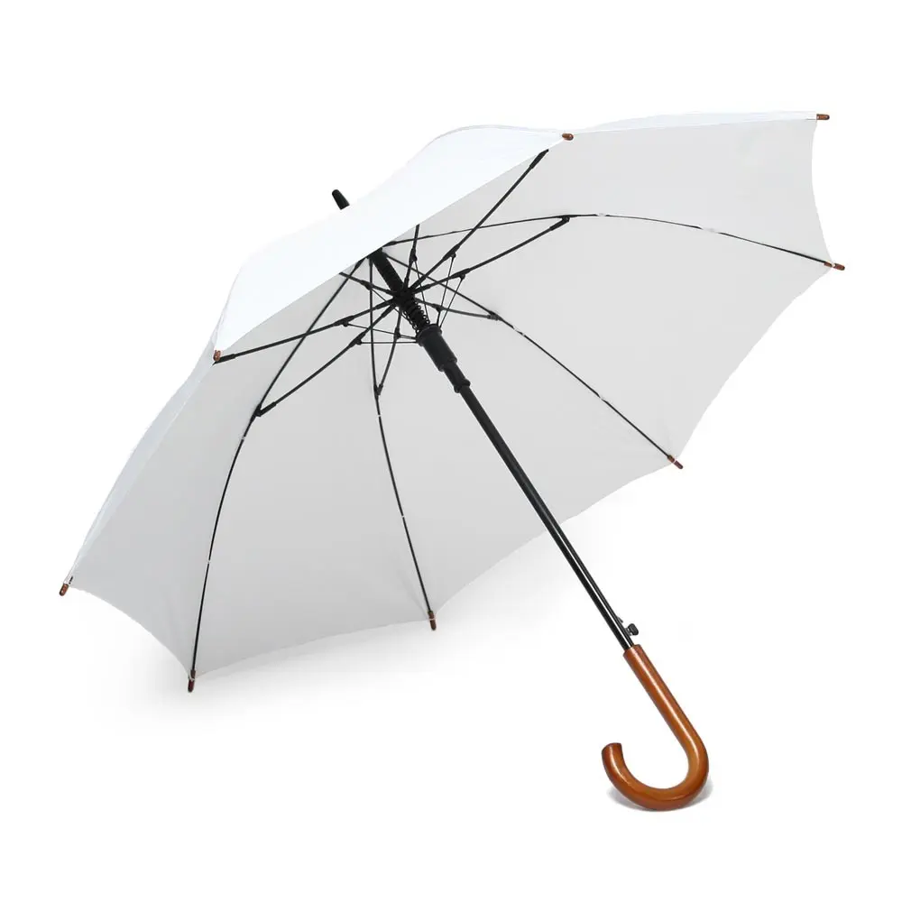 Зонт трость с деревянной ручкой полуавтомат белый Белый 5204-02