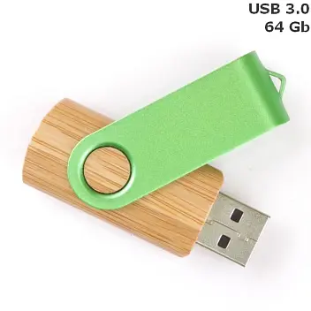 Флешка 'Twister' дерев'яна 64 Gb USB 3.0 Древесный Зеленый 14599-110