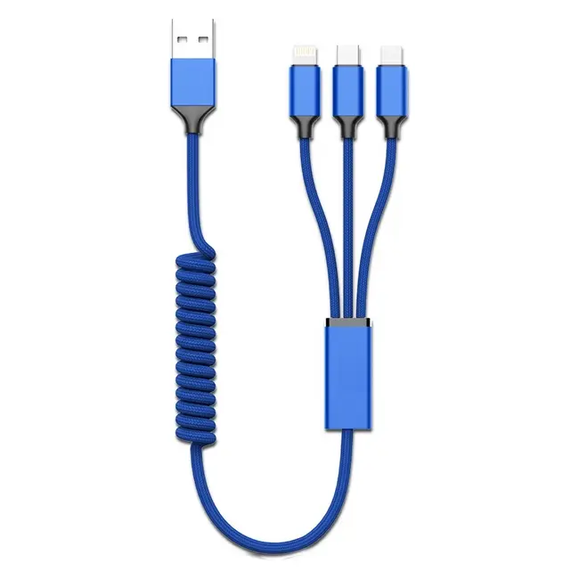 Кабель 3в1 1,2м Lightning, Micro USB, Type-C Синий Черный 12333-02