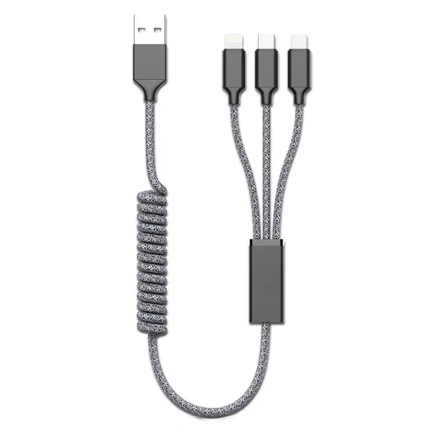 Кабель 3в1 1,2м Lightning, Micro USB, Type-C Серый 12333-03